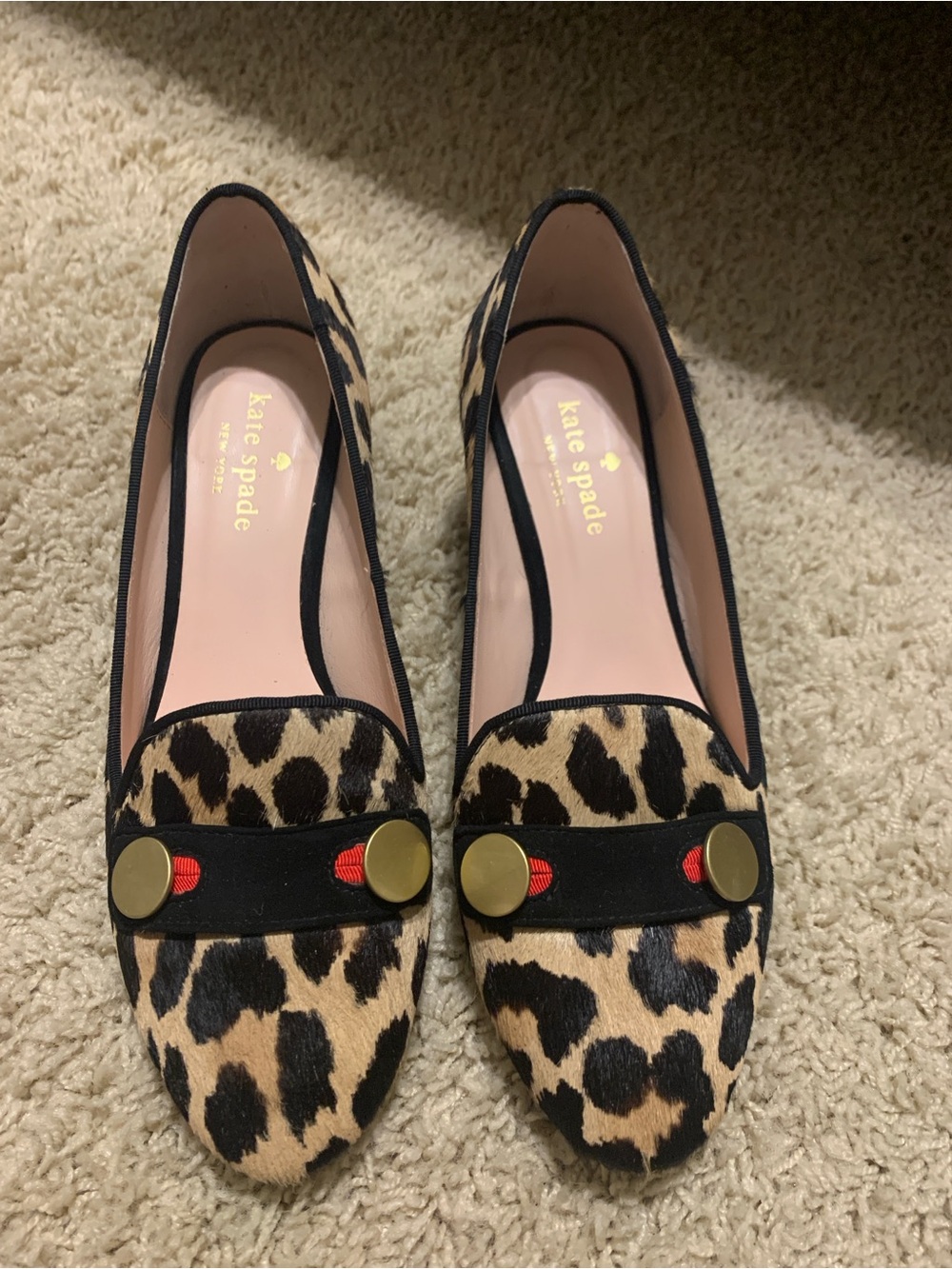 Kate Spade Leopard-Print Loafers with Gold Accents